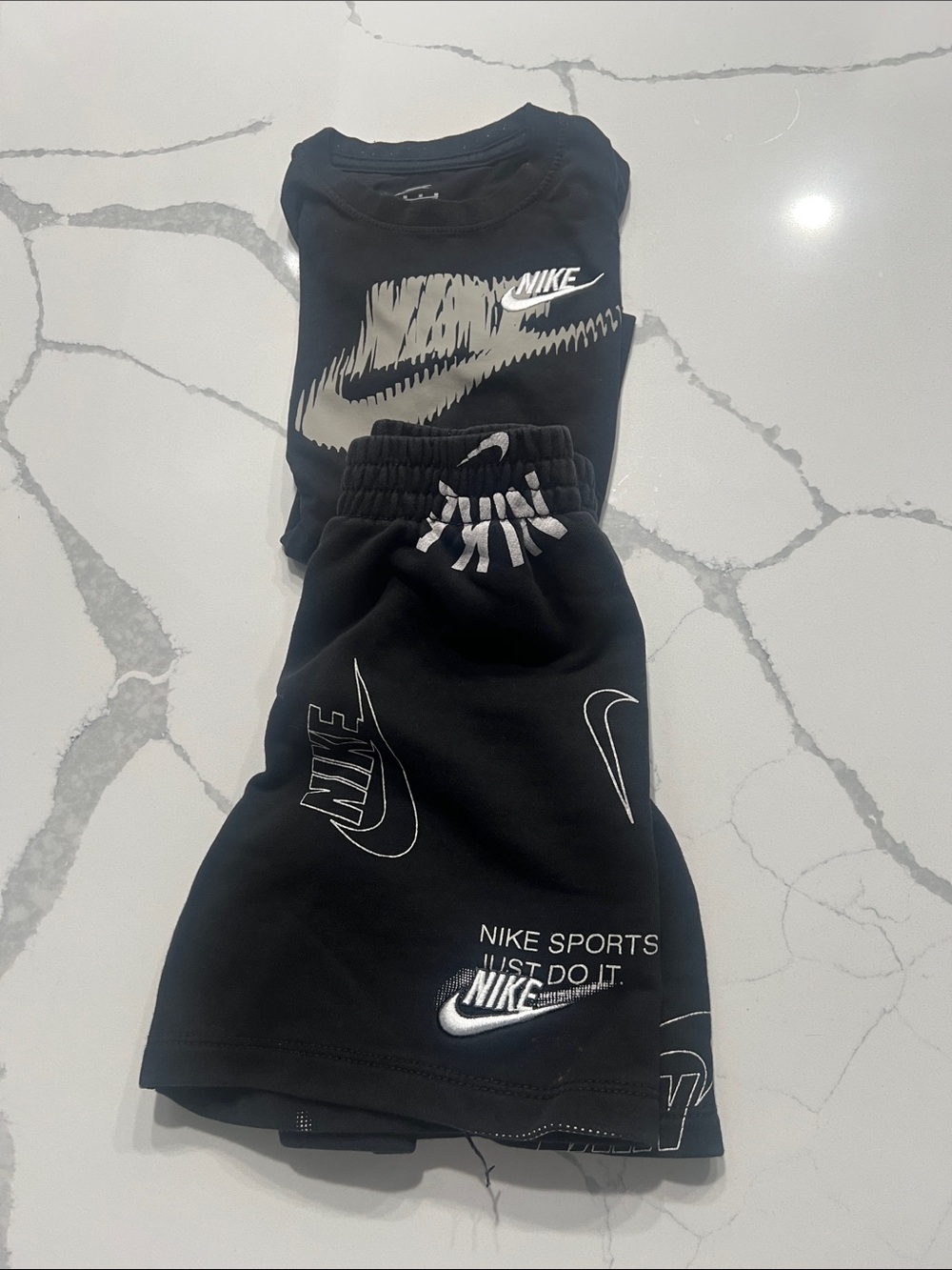 Nike Black Shorts and t-shirtwith White Logo Graphics